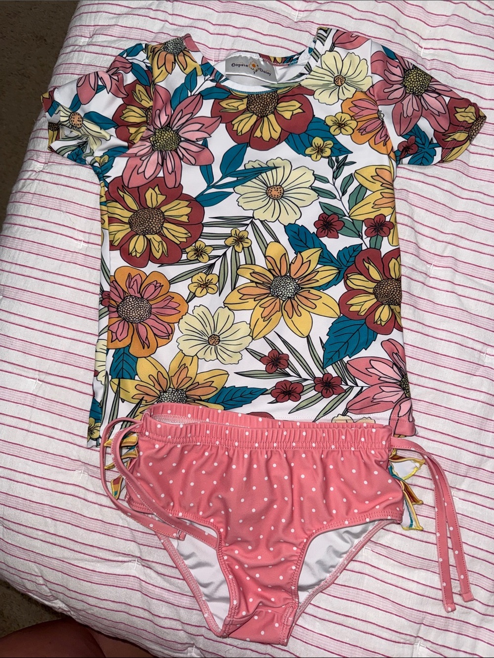 Girls Floral Rash Guard Swim Set - Multicolor Flowers with Pink Bottoms